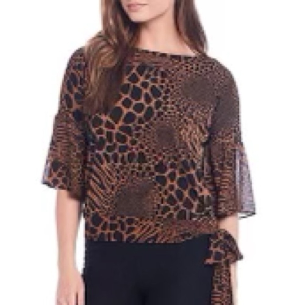 EUC Cheetah Michael Kors Top W/ Trumpet Sleeves and Tie Sz L